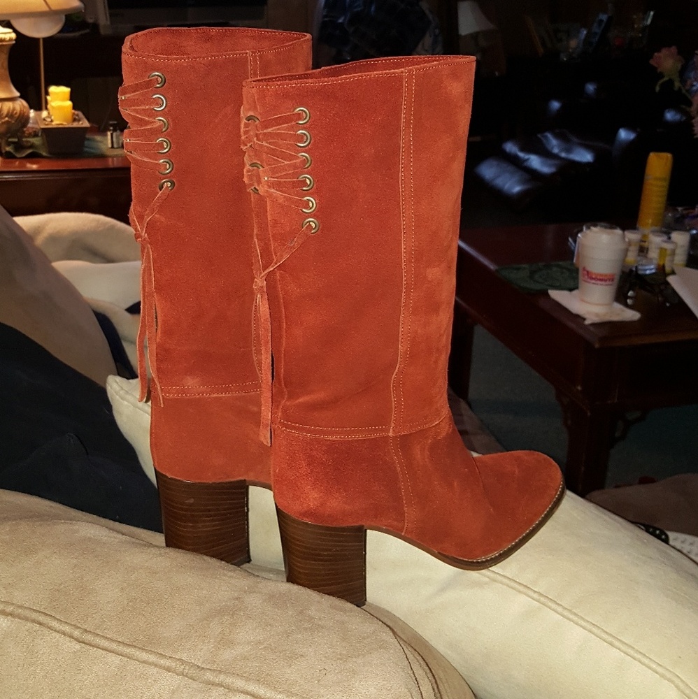 Coach Rusty Red Velvet Tie Boots - Picture 3 of 6